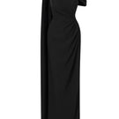Le Thanh Hoa Midnight Serenade Gown featuring elegant dark fabric and intricate design, showcased on a model.