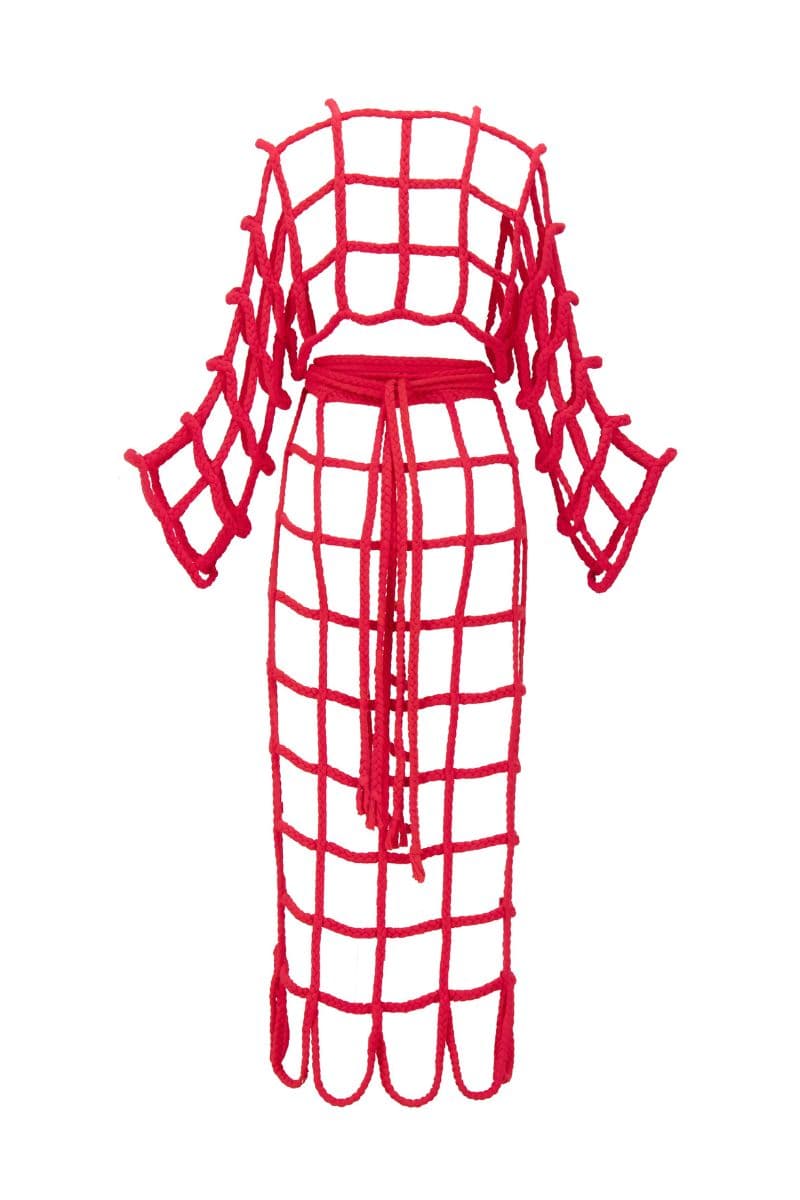 Kasia Kulenty Simone co-ord set in cherry featuring a matching top and pants, stylish and vibrant for a bold look.