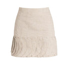 Ana + Maria Tatti Sand Mini Skirt featuring a stylish, fitted design and neutral beige color, perfect for casual or dressy outfits.