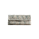 White gold pineapple clutch by VERDI with turquoise accents, featuring a sleek, stylish design perfect for evening accessories.