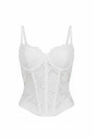 White corset top from Ellipse Lingerie, featuring intricate lace details and a fitted design, perfect for stylish layered looks.