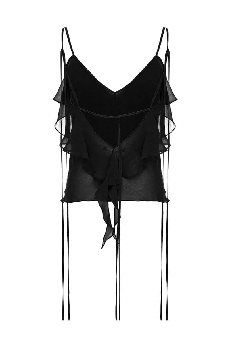 BLACK RUFFLE CHIFFON TOP - CULT MIA