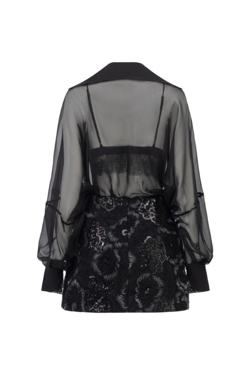 EDANA BLACK SILK PLEATED TOP AND SKIRT SET - CULT MIA