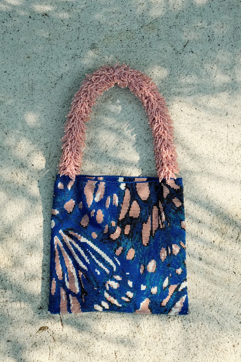 CLASH OF PRINTS BAG IN BUTTERFLY BLUE WITH PINK AND GREEN - CULT MIA