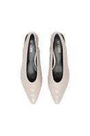 Ivory Downtown Heels by 10th Floor featuring a sleek design, pointed toes, and stiletto heels, perfect for elegant occasions.
