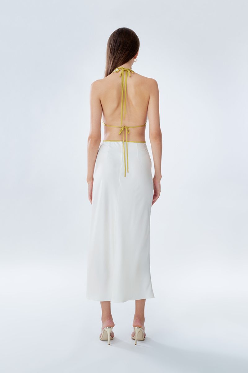 MS. PLEAT TWO-TONE CUT-OUT DRESS IN LONGAN - CULT MIA