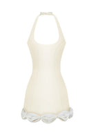 Light yellow Cake Bow mini dress by Stolen Stores, featuring a fitted silhouette and stylish design, shown on a model.