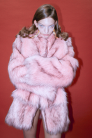 Sudi Etuz faux fur jacket with attached scarf, stylish coat featuring plush fur material and a cozy, elegant design