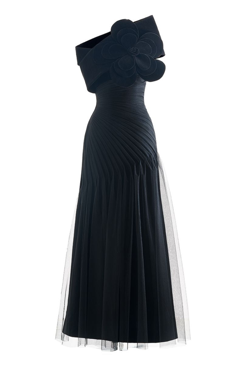 CULT MIA X HAPPY CLOTHING LESTER A-LINE ORGANZA MAXI DRESS IN BLACK - CULT MIA