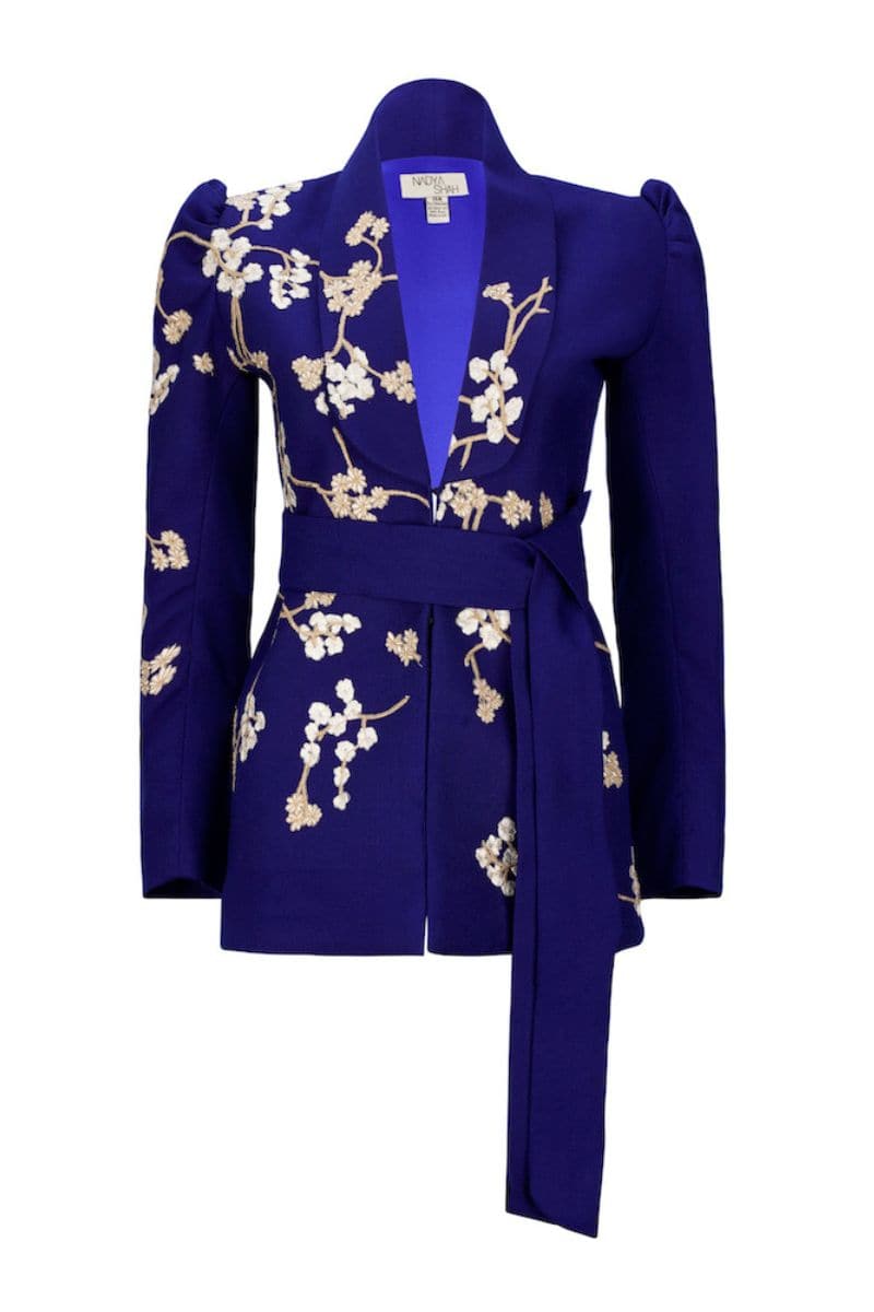 Nadya Shah Lily Fleur de Creasier jacket featuring floral embroidery, lightweight fabric, and stylish design for women.