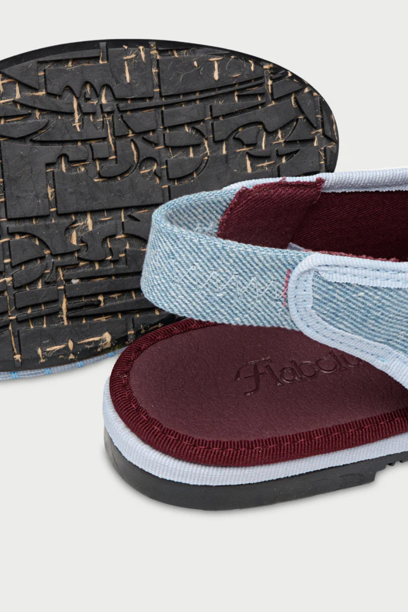 Flabelus Narnia light denim flats with light blue piping, casual slip-on shoes for everyday wear.