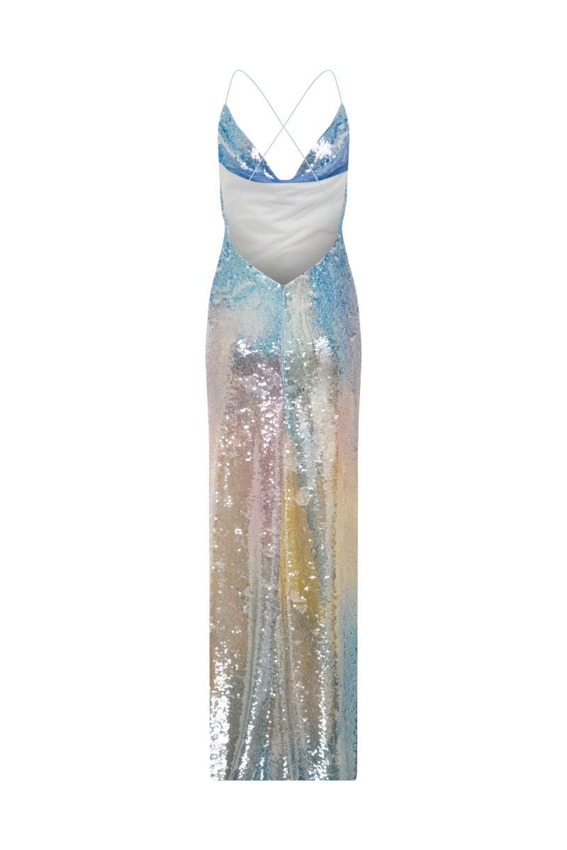 MAXI BACKLESS SEQUIN DRESS IN SOFT GRADIENT - CULT MIA