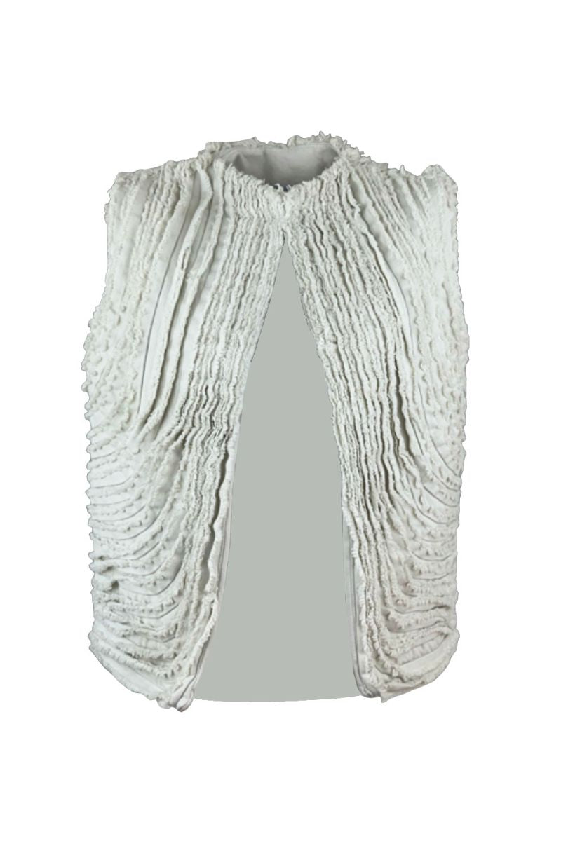 DENIM STRIP VEST IN IVORY - CULT MIA