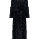 Black luxurious vegan fur maxi coat by Lili Blanc, featuring a plush texture and elegant design.