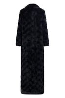 Black vegan fur maxi coat by Lili Blanc, featuring plush texture and elegant design, perfect for stylish winter wear.