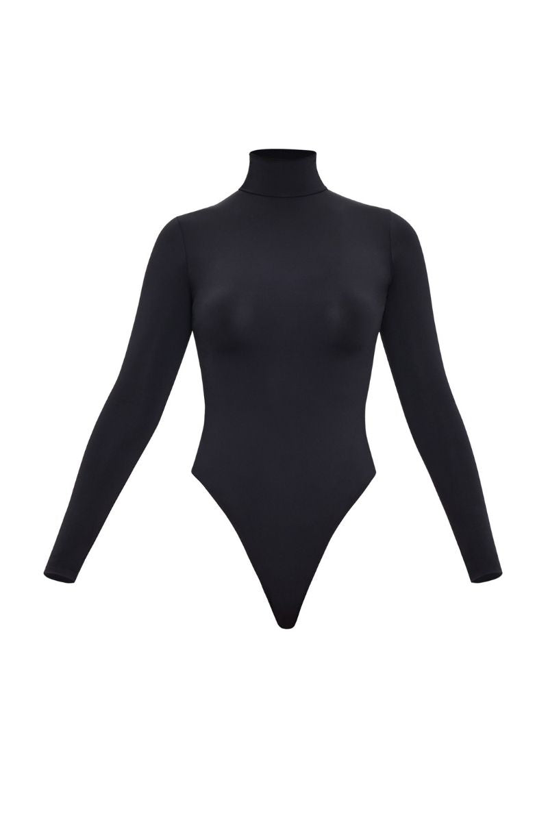 COLLO TURTLENECK MESH BODYSUIT IN ONYX - CULT MIA