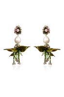 Aidan & Ice dew drop green earrings with dangling teardrop-shaped beads on gold hooks, stylish jewelry for women.