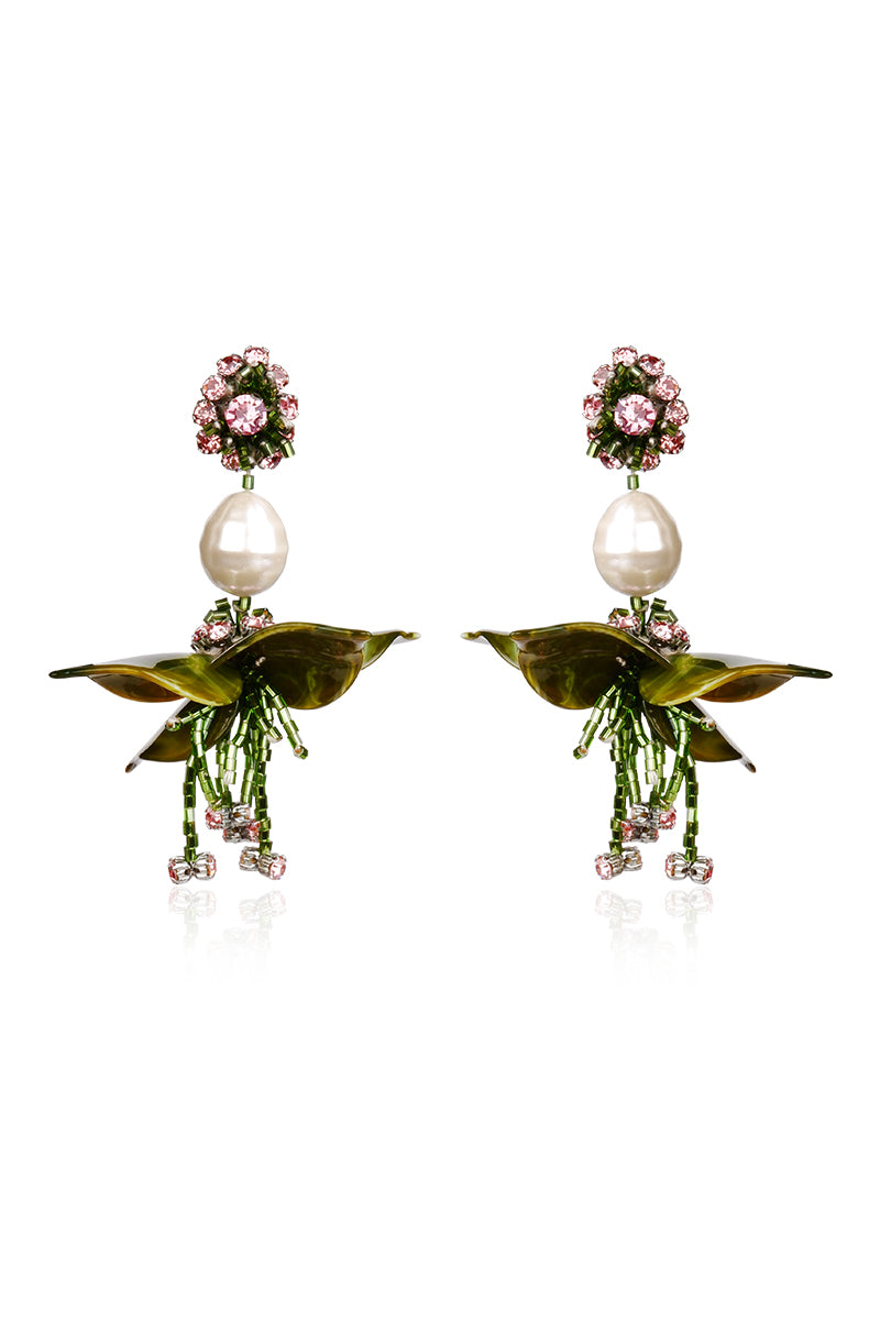Aidan & Ice dew drop green earrings with dangling teardrop-shaped beads on gold hooks, stylish jewelry for women.