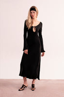 OvertheSea black insomnia midi dress featuring a sleek, elegant design with a fitted waist and stylish midi length.