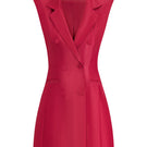 Red V-neck mini dress by CEM featuring a fitted silhouette and short sleeves, displayed on a hanger against a neutral background.