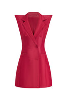 Red V-neck mini dress by CEM featuring a fitted silhouette and short sleeves, displayed on a hanger against a neutral background.