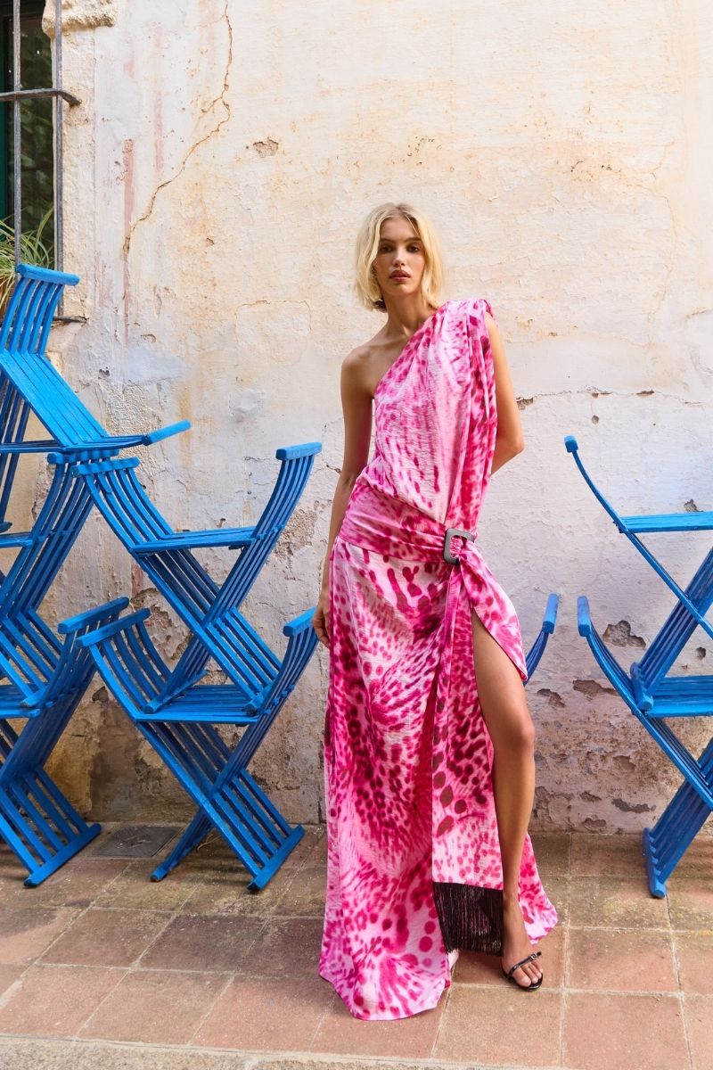 Sisters Amie Maxi Dress in Orchid Glow featuring a flowy, elegant design with floral print, perfect for summer or special occasions.