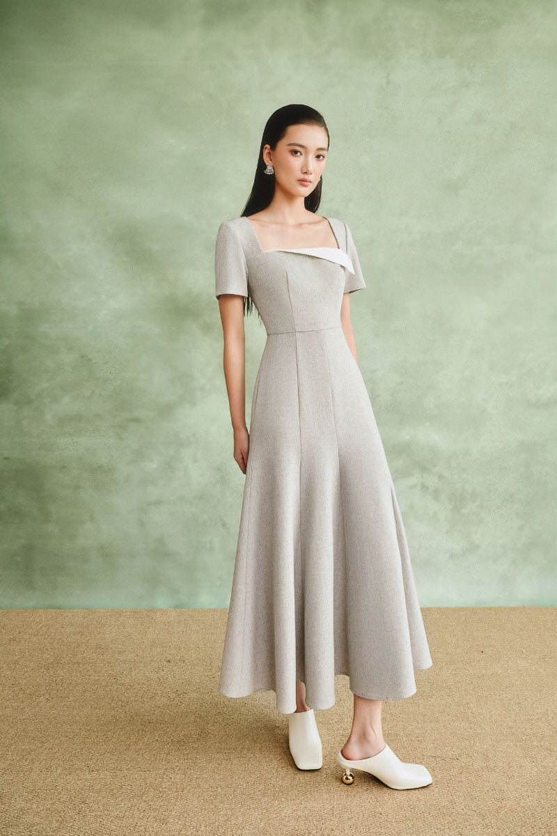 MINIMALIST SQUARE-NECK MIDI DRESS