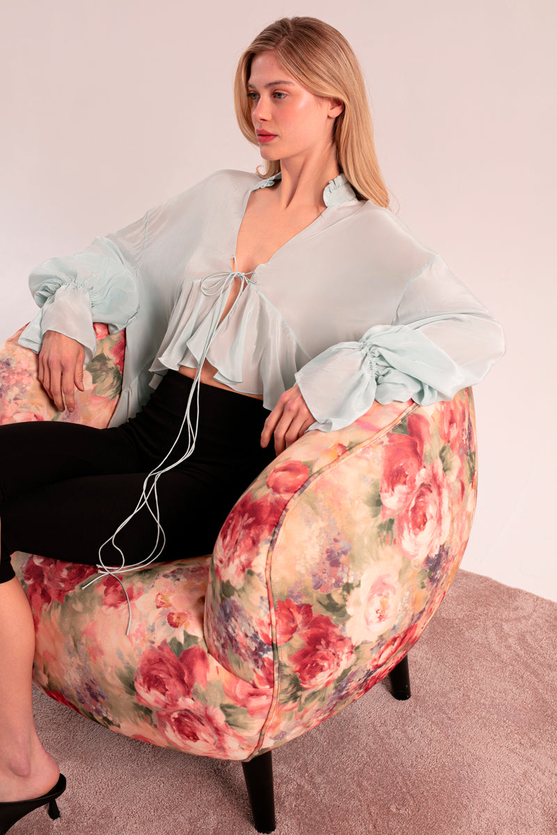 OvertheSea splash blouse in sky blue, stylish tops with a flowing fit, perfect for casual or semi-formal wear.