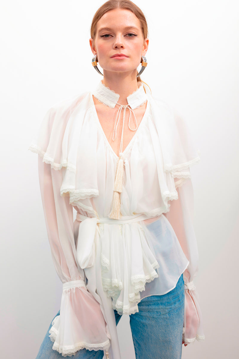 OvertheSea Ocean of the Tenderness blouse in milky white, lightweight top with soft fabric and delicate design.