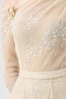 Beige layered floor-length top and skirt set from Happy Clothing co-ords, featuring soft fabric and layered design.