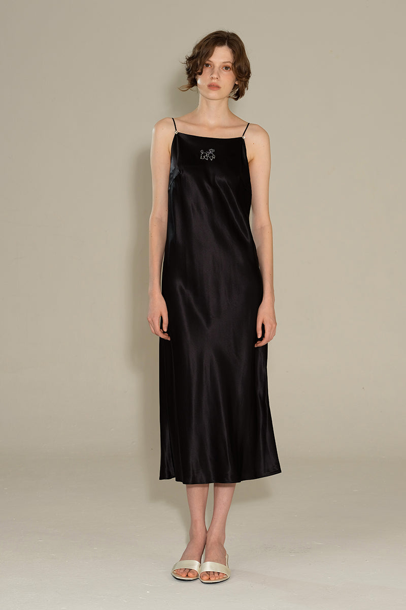 DIAMOND POODLES BLACK SILK SLIP DRESS - CULT MIA