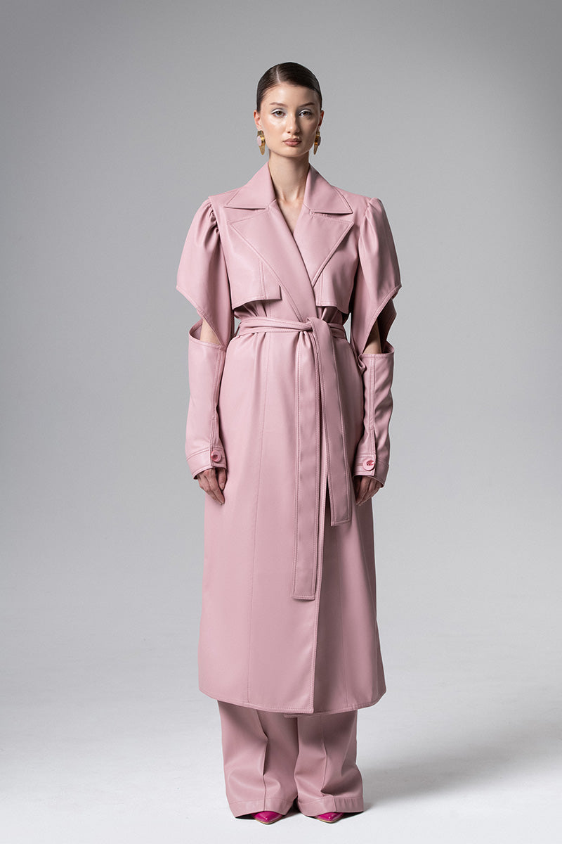 Pink Maxi Length Trench Coat BELTED HOT PINK TRENCH COAT