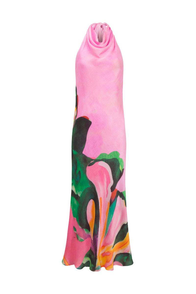 Sisters Bianca Maxi Dress in Taffy Pink, flowing sleeveless dress with a fitted waist and elegant design, perfect for summer occasions.