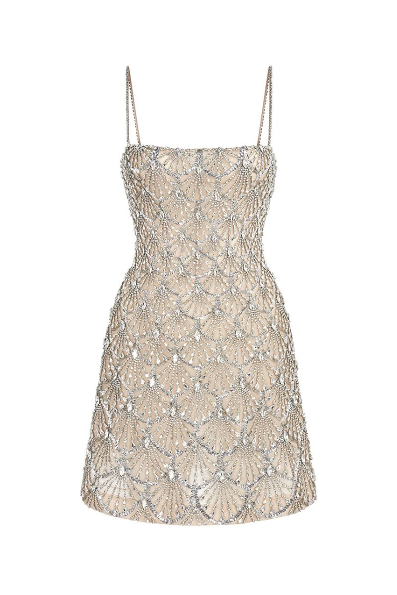 SEASHELL SILVER BEADED MINI DRESS - CULT MIA