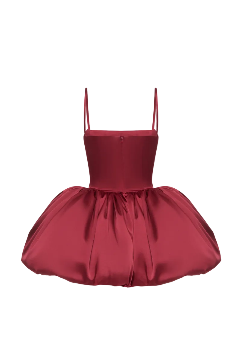 BalYKINA Charlotte burgundy mini dress with fitted silhouette and elegant neckline, perfect for stylish occasions.