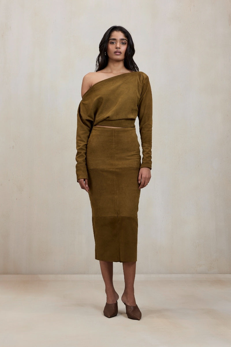 Deme By Gabriella Aubrey co-ord set in sand green, featuring a stylish matching top and pants ensemble.
