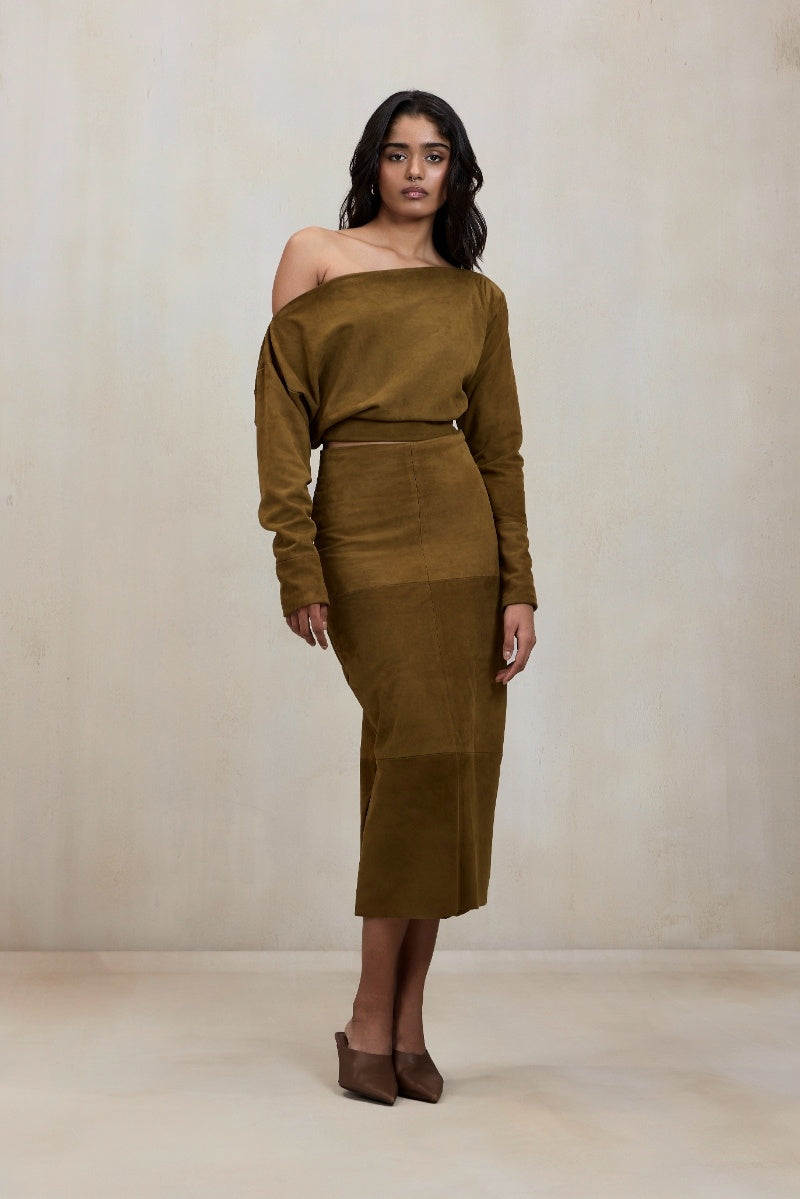 Deme By Gabriella Aubrey co-ord set in sand green featuring matching top and pants for a stylish, coordinated look.