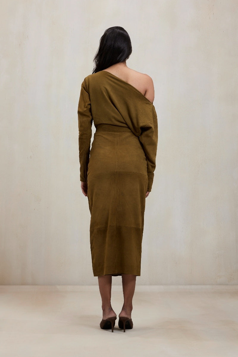 Deme By Gabriella Aubrey co-ord set in sand green, featuring a matching top and pants, stylish and comfortable for casual wear.
