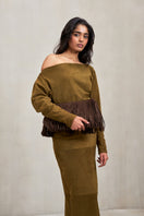 Deme By Gabriella Aubrey co-ord set in Sand Green, featuring matching top and pants with a relaxed fit and soft fabric.