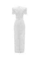 LEKIEU Bonn white midi dress displayed on a hanger, showcasing lightweight fabric and elegant design for casual or dressy occasions.
