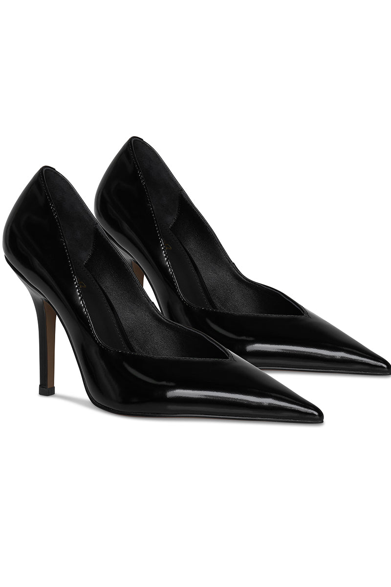 Black 10th Floor Uptown heel shoes with pointed toe and stiletto heel, stylish women's dress footwear.