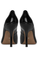 Black 10th Floor Uptown Heel with pointed toe and stiletto heel, showcasing elegant women's high-heeled shoes.