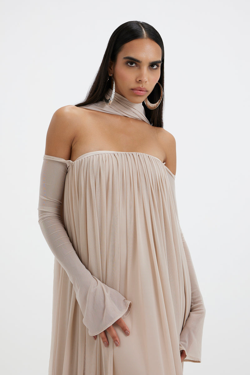 Deme By Gabriella Becki Maxi Dress in flowing fabric with a vibrant floral print and sleeveless design.