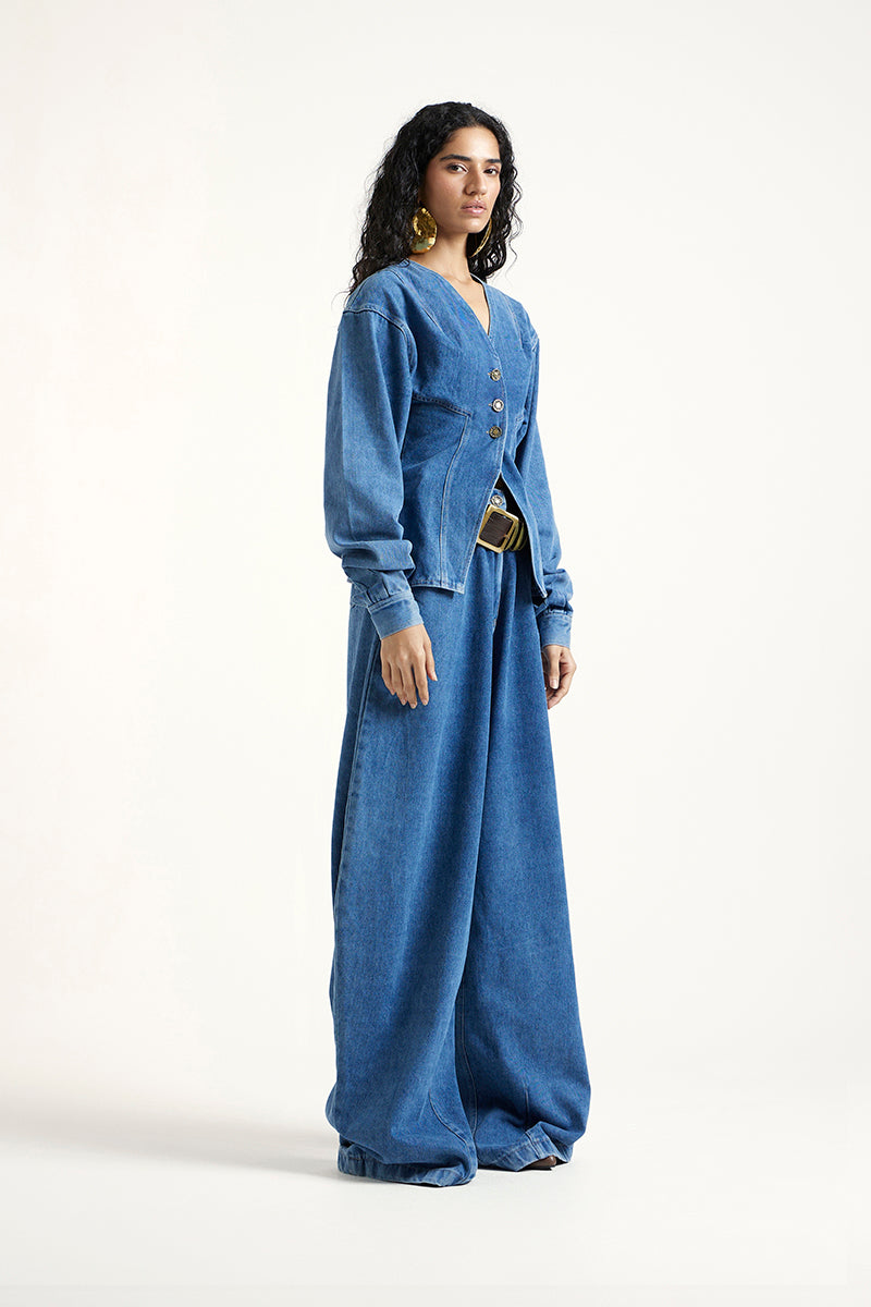 Deme By Gabriella LYNN Co-Ord in Indigo featuring matching top and pants, made from comfortable fabric for stylish casual wear.