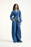 Deme By Gabriella LYNN Co-ord set in indigo featuring a matching top and pants, stylish and comfortable for casual wear.