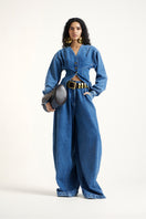 Deme By Gabriella Indigo Lynn Co-ord set featuring a stylish matching top and pants in vibrant indigo fabric.