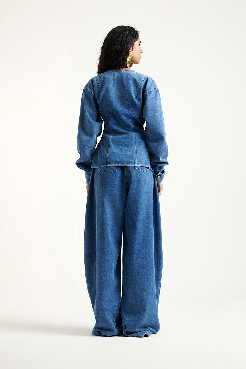 Deme By Gabriella LYNN co-ord set in indigo featuring matching top and pants with a stylish, coordinated look.