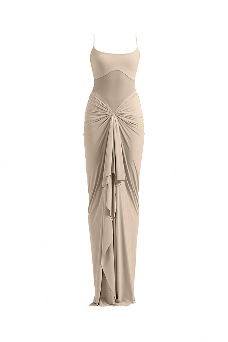 ASTRID DRAPED BEIGE GOWN - CULT MIA