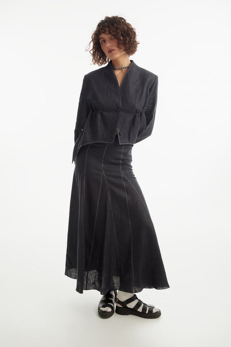 BLACK A-LINE ZIG-ZAG MAXI SKIRT - CULT MIA