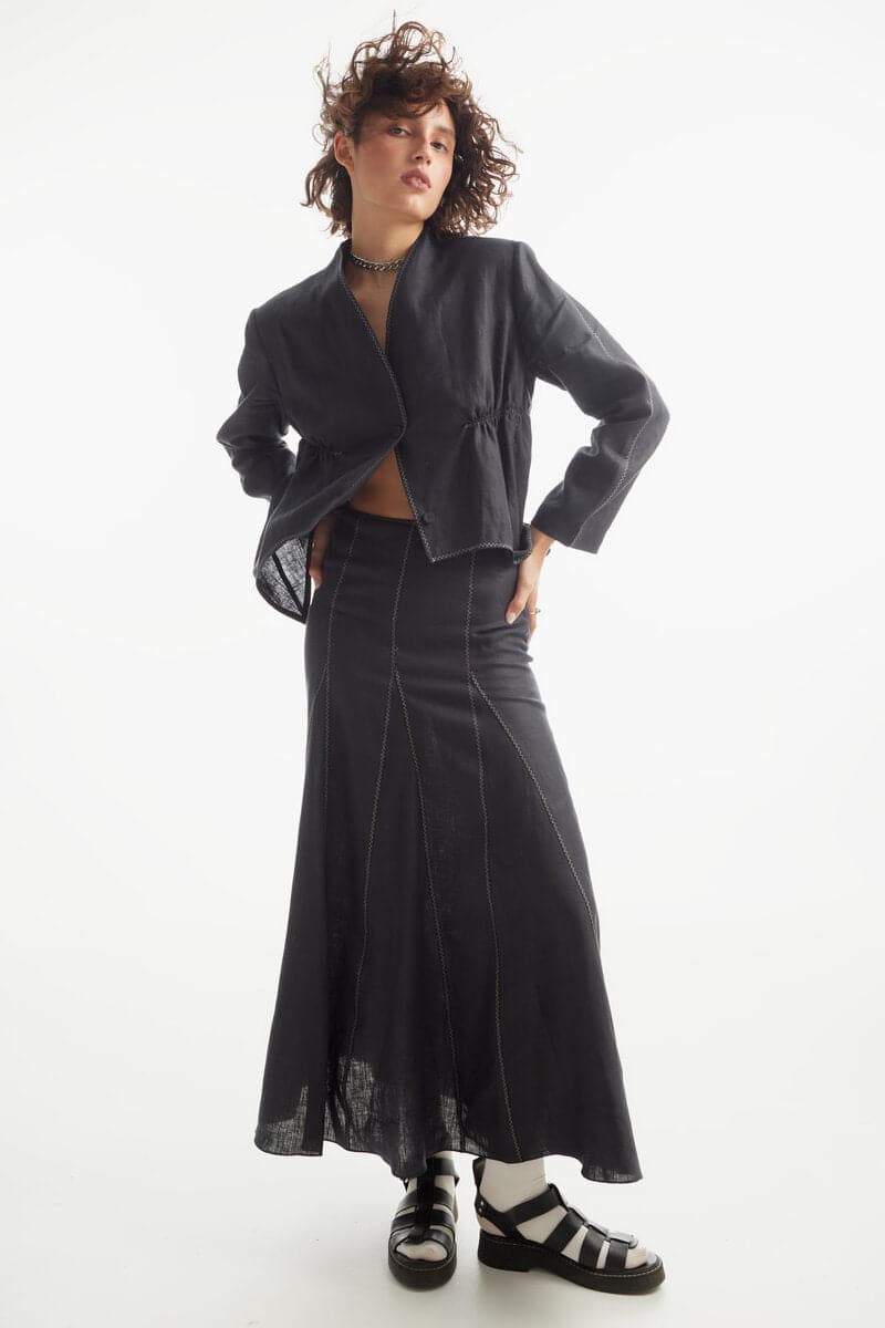 BLACK A-LINE ZIG-ZAG MAXI SKIRT - CULT MIA